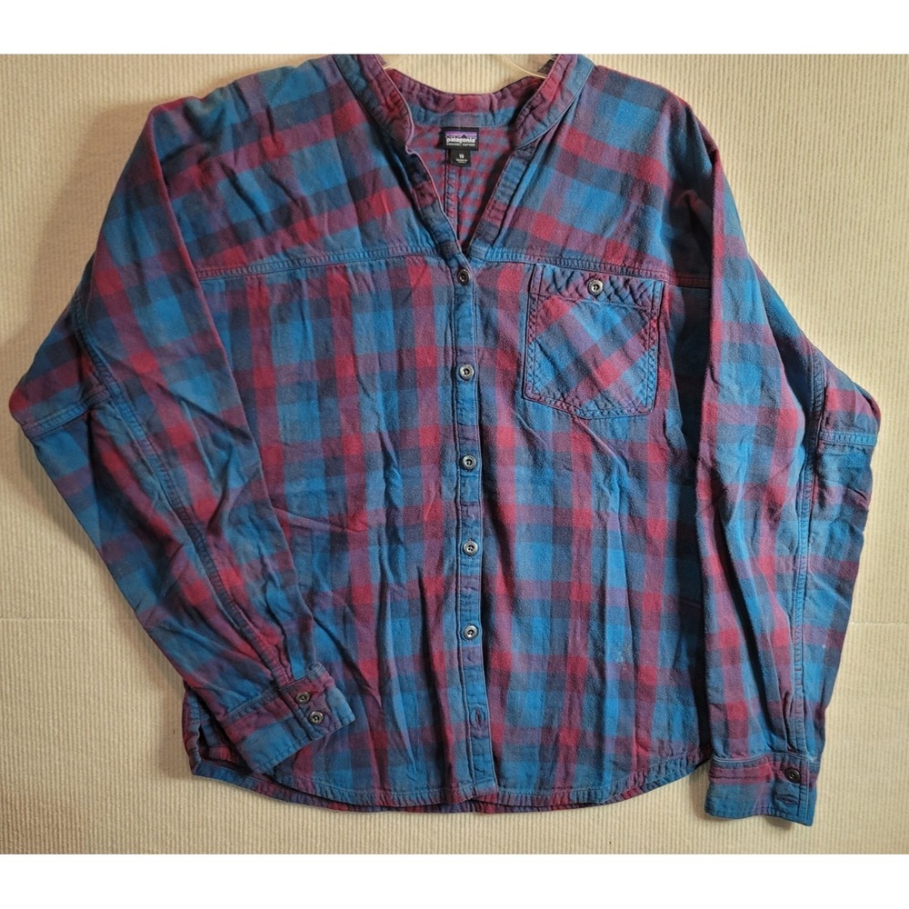 Patagonia Fjord Flannel Shirt Womens Sz 10 Plaid Organic Cotton L/S